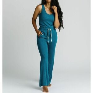 Zyia Active Daphne Jumpsuit Women's XL Agean Blue Wide Leg Stretch Athleisure